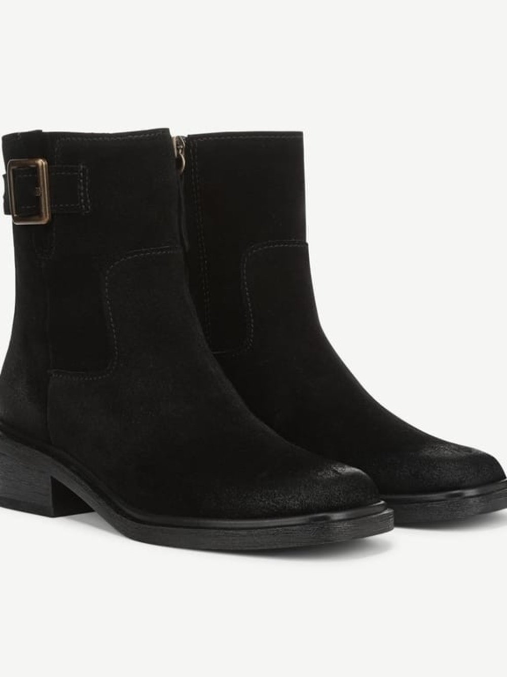 Franco Sarto Black Suede Ankle Booties with Side Buckle 8m